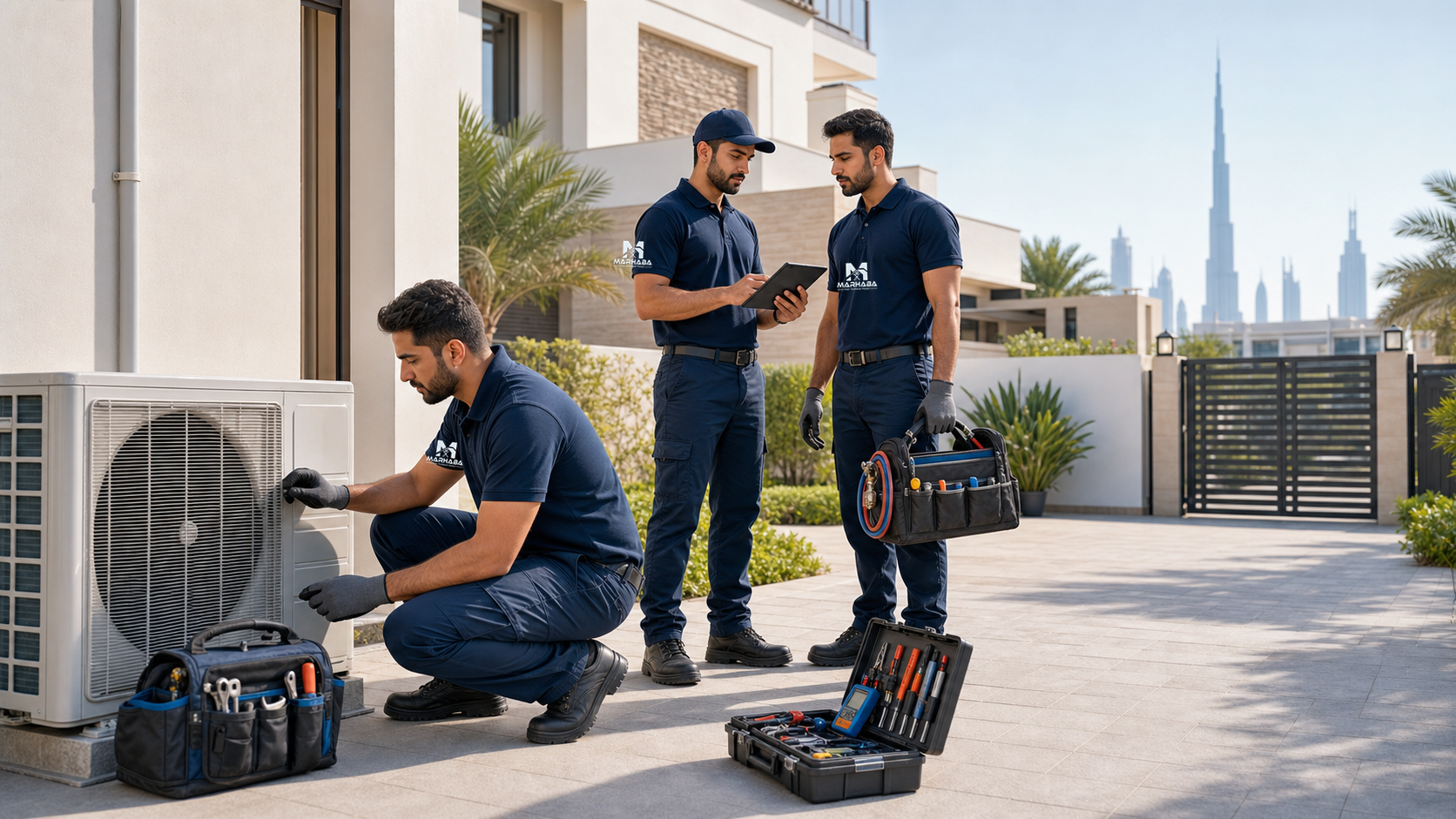 MEP services Dubai team providing HVAC maintenance for a villa