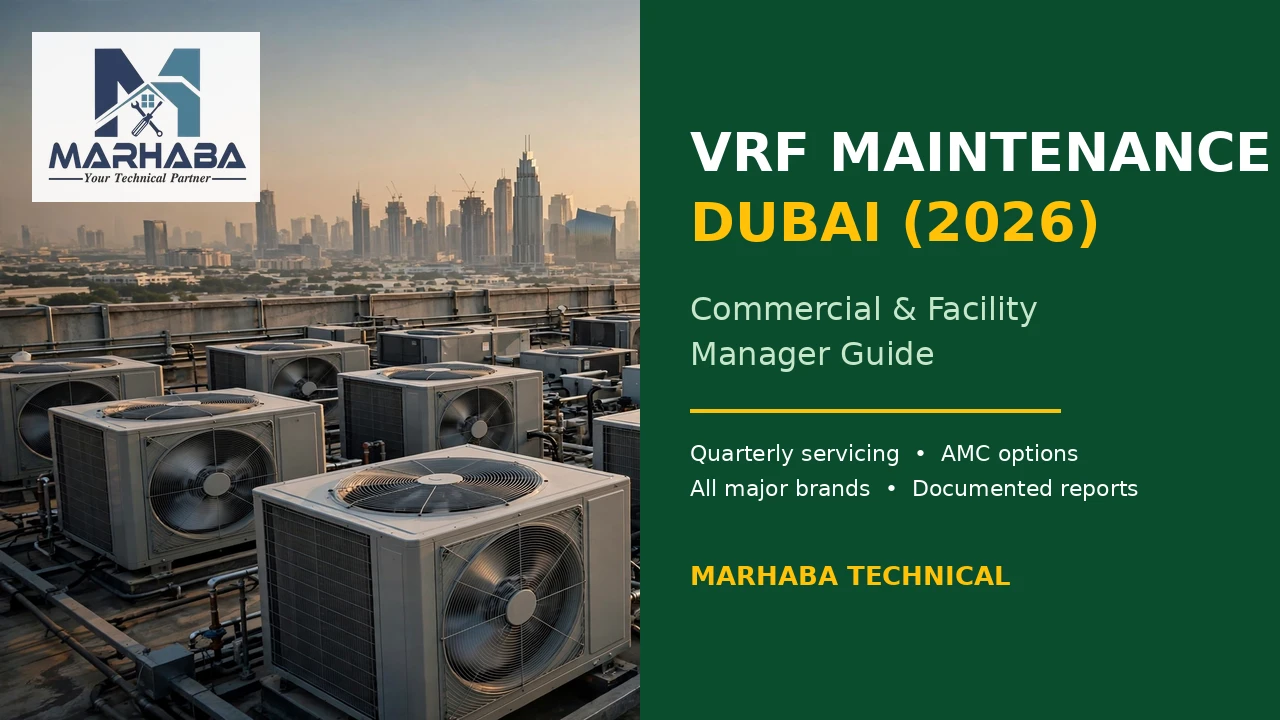 VRF maintenance Dubai - commercial VRF outdoor units on Dubai rooftop with Marhaba Technical